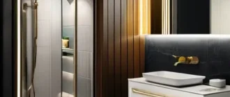 Современная ванная комната с лаконичными линиями и ярким декоративным акцентом